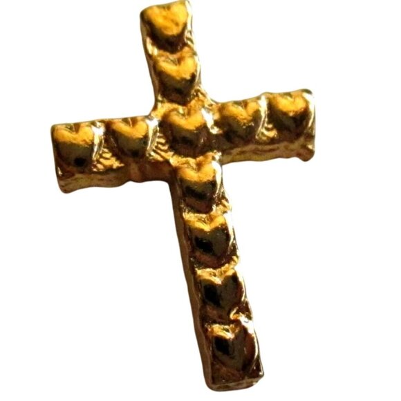NOS NWOT TINY Goldtone 6/8" Heart Love Crucifix Cross True Vtg 70s pin pinback - Picture 1 of 2